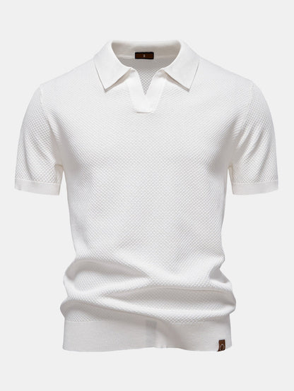 Pineapple Texture Knit V Neck Polo