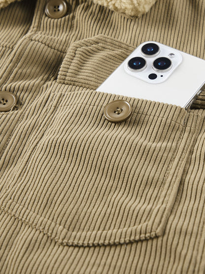 Teddy Fleece Lined Button Up Corduroy Jacket