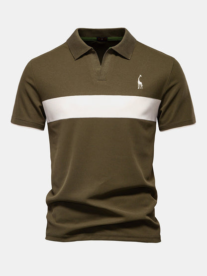 Contrast Pique V Neck Polo Shirt