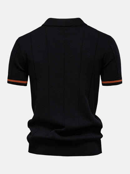 Contrast Trim Zipper Knit Polo Shirt