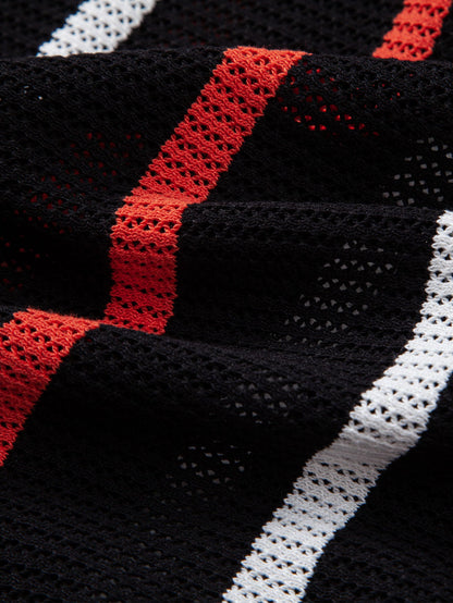 Striped Knit Zip Up Polo Shirt