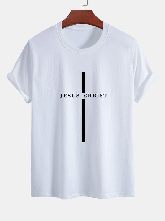 Regular Fit Jesus Christ Stripe Print Cotton T-Shirt