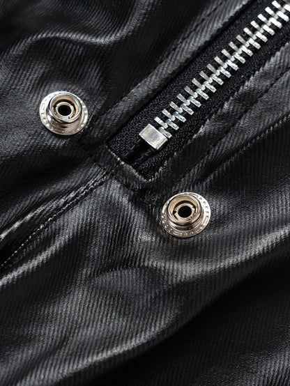 PU Leather Cargo Wide-Leg Pants