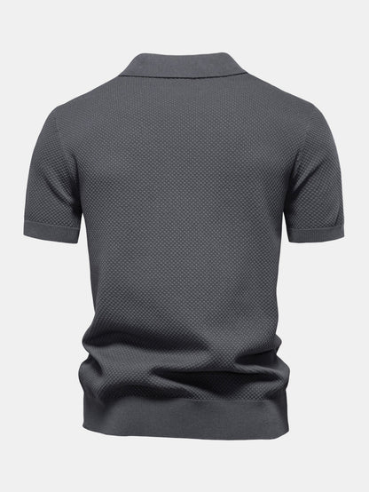 Pineapple Texture Knit V Neck Polo