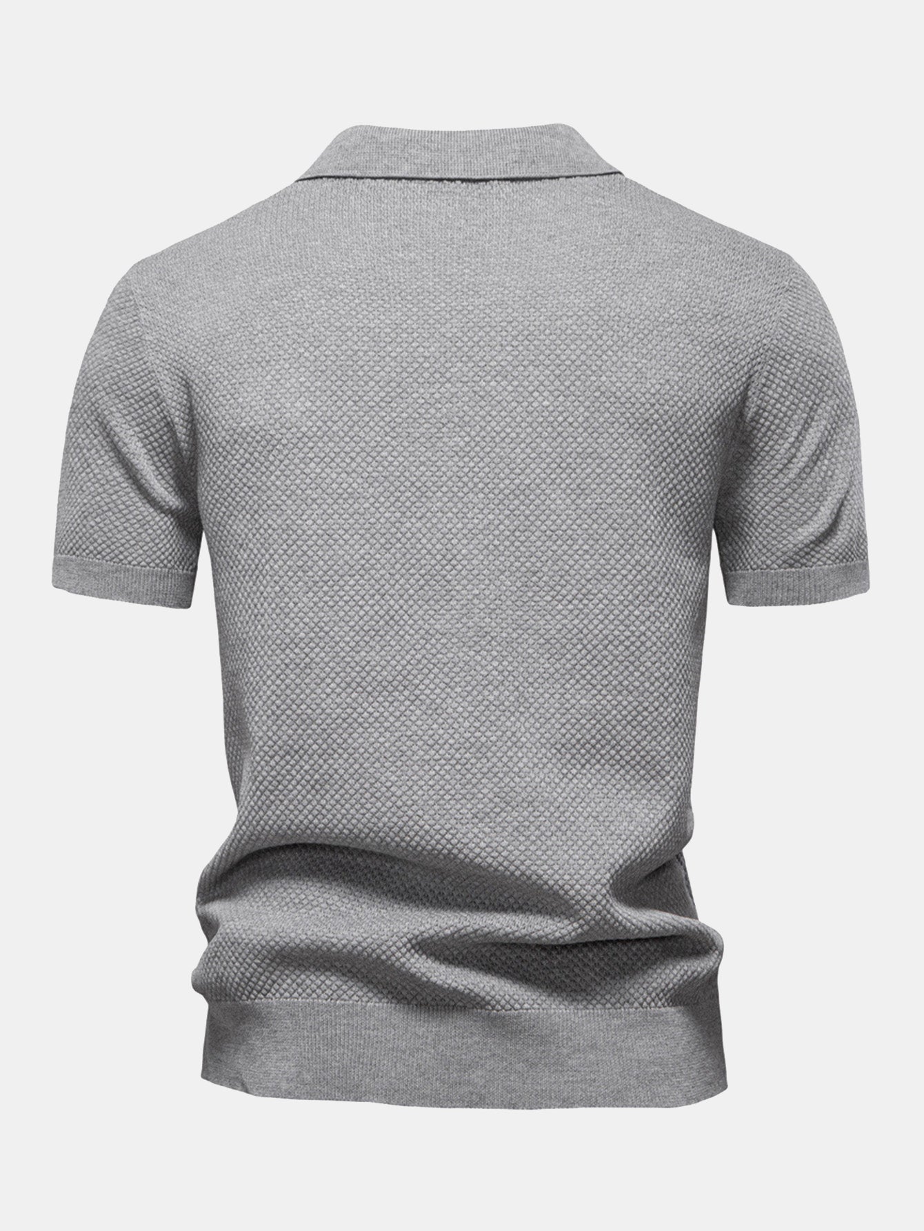 Pineapple Texture Knit V Neck Polo Shirt