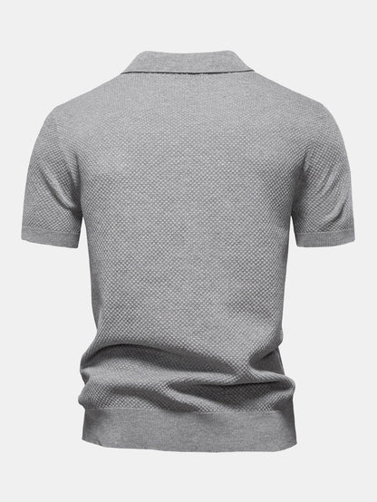 Pineapple Texture Knit V Neck Polo Shirt