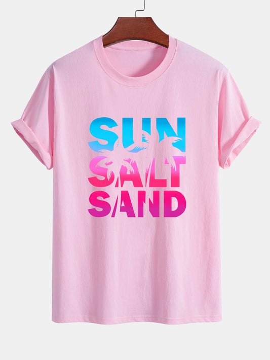 Regular Fit Colorful Sun Salt Sand Print Cotton T-Shirt