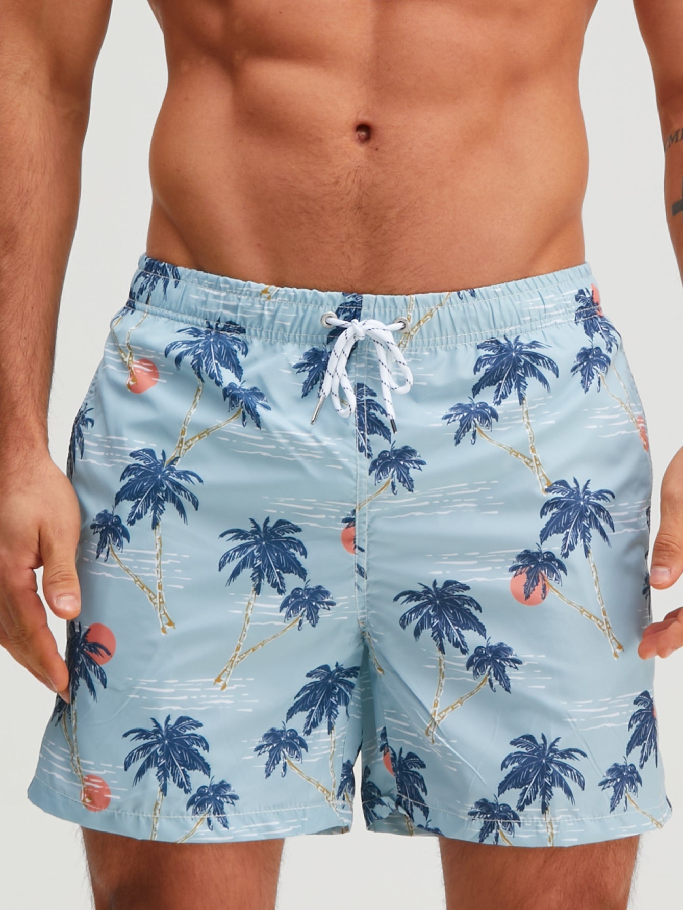 Palm Tree Sunset Print Swim Shorts