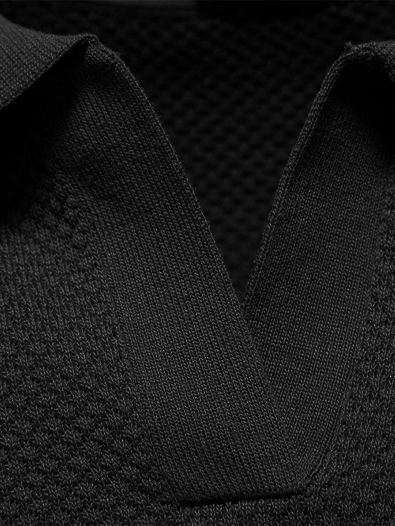 Pineapple Texture Knit V Neck Polo Shirt