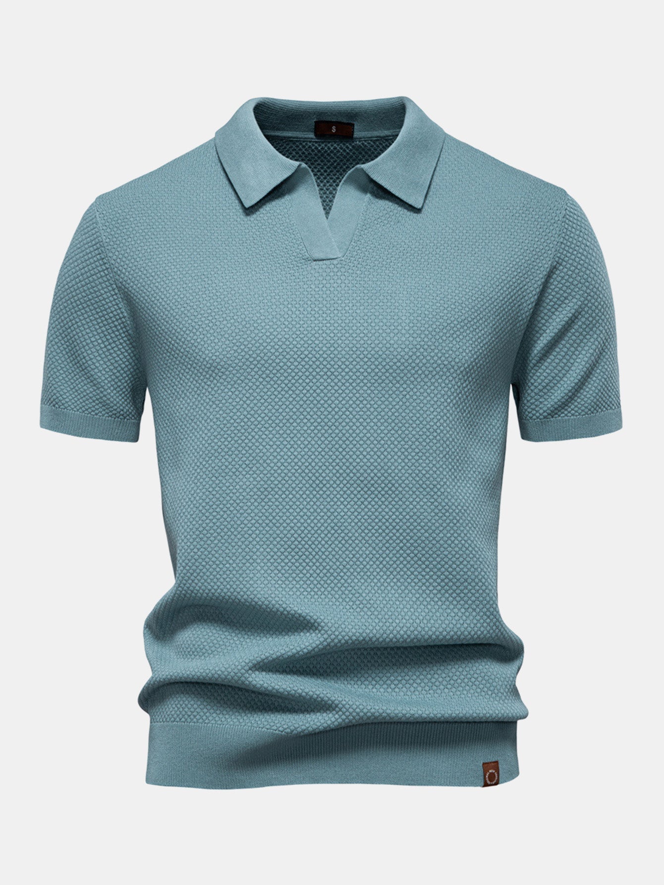 Pineapple Texture Knit V Neck Polo