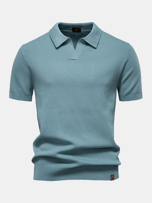 Pineapple Texture Knit V Neck Polo