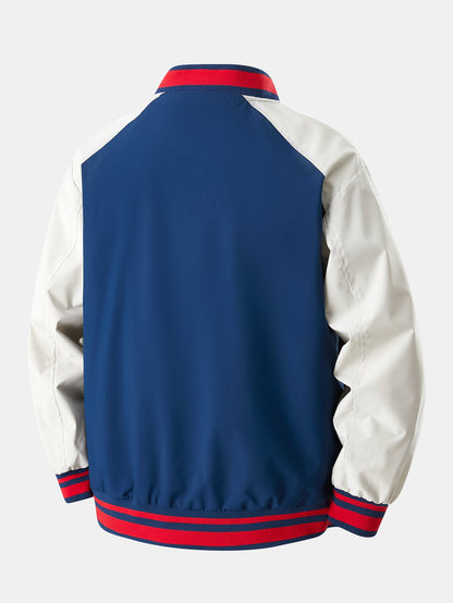 Relax Fit Contrast Embroidery Baseball Jacket