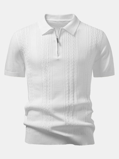 Twist Jacquard Knitted Zipper Polo Shirt