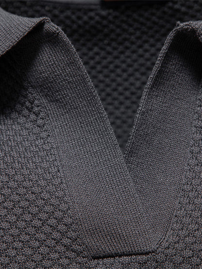 Pineapple Texture Knit V Neck Polo
