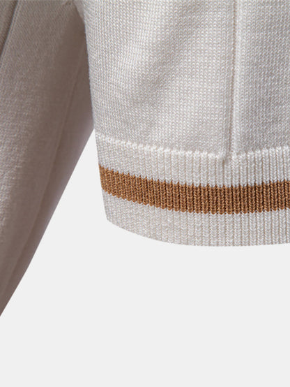 Contrast Trim Zipper Knit Polo Shirt