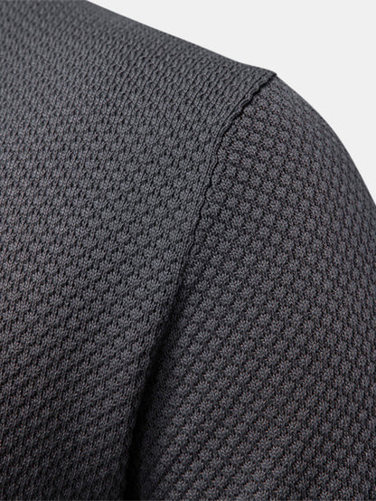 Pineapple Texture Knit V Neck Polo