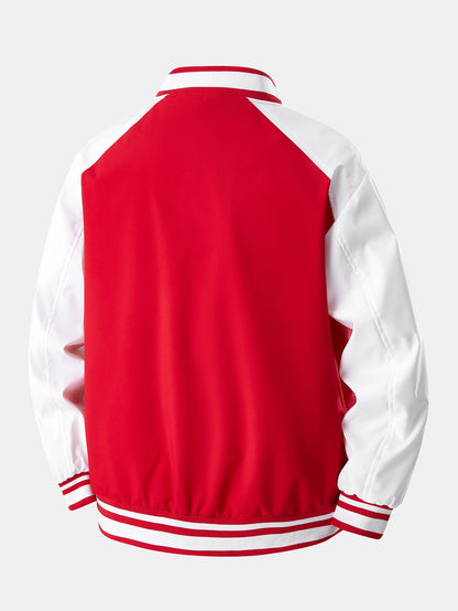 Relax Fit Contrast Embroidery Baseball Jacket