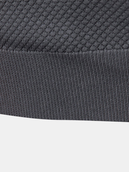 Pineapple Texture Knit V Neck Polo