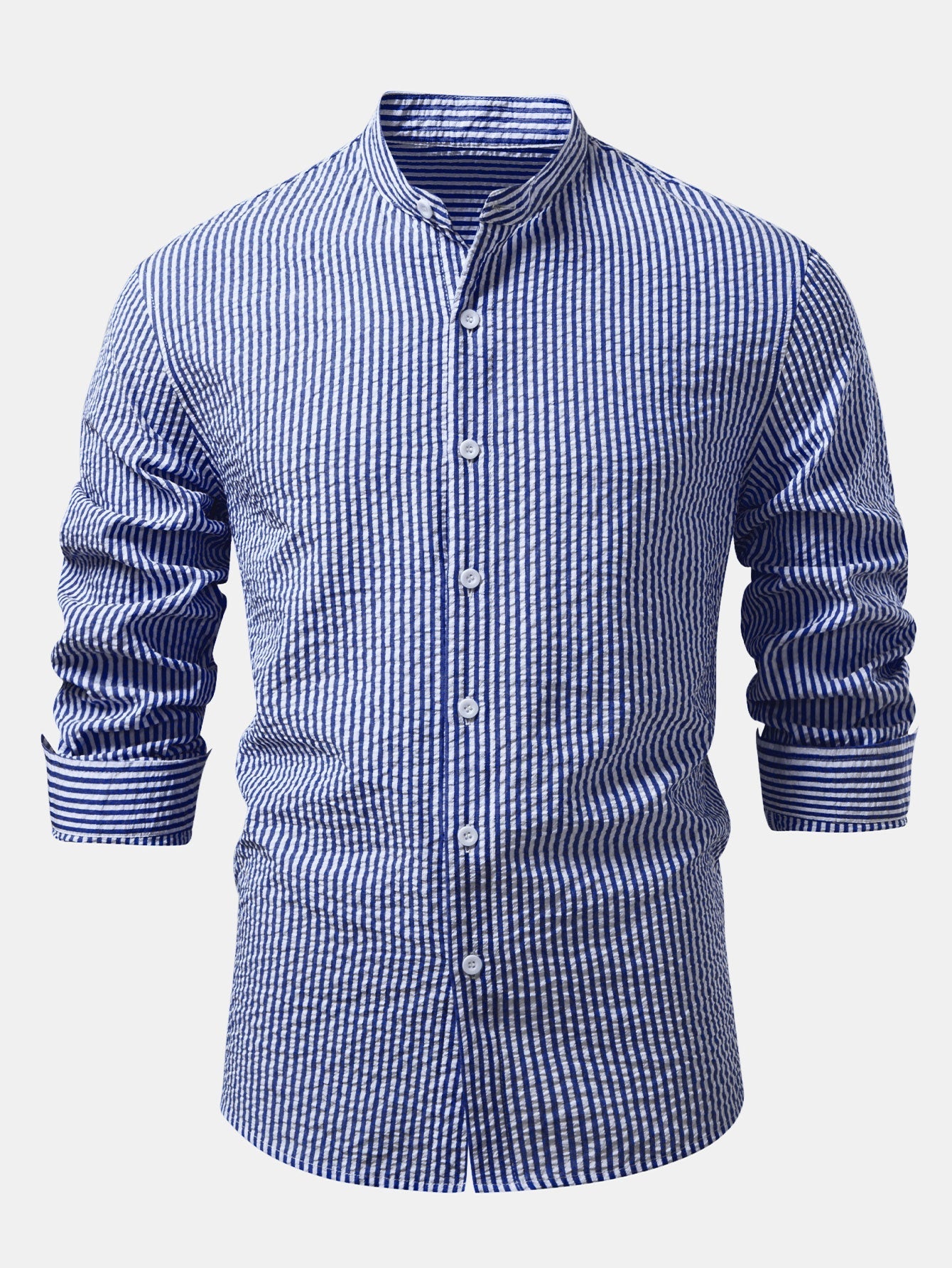 Seersucker Striped Stand Collar Shirt