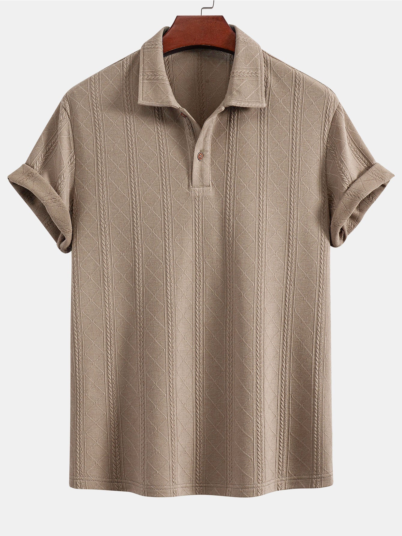 Rhombus Geometric Texture Knit Polo Shirt