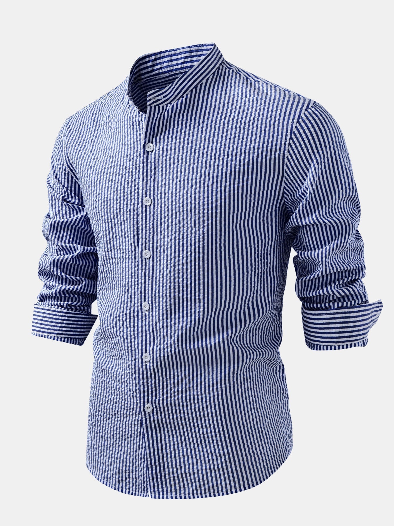 Seersucker Striped Stand Collar Shirt
