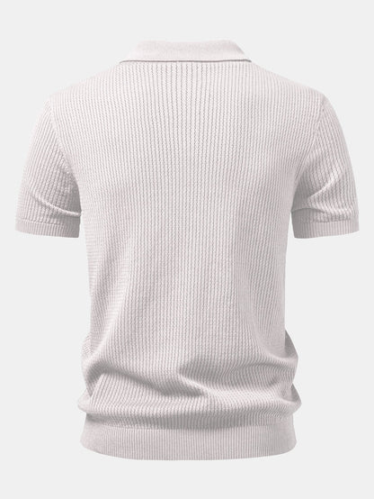 Textured Crochet Knitted Polo Shirt
