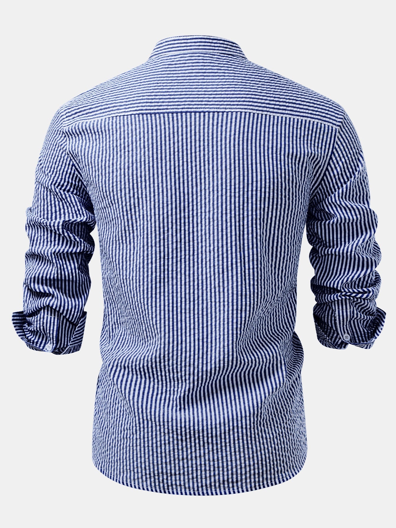 Seersucker Striped Stand Collar Shirt