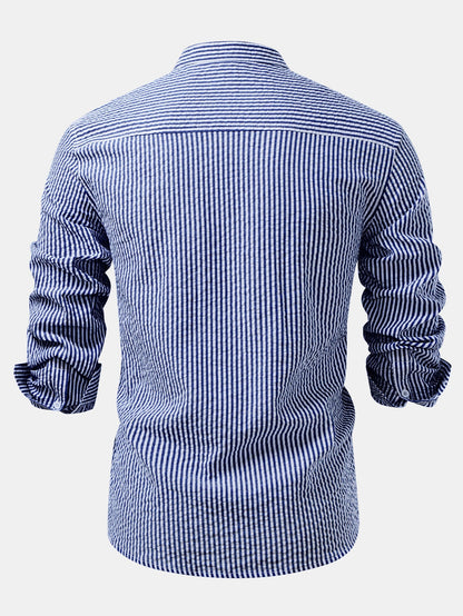 Seersucker Striped Stand Collar Shirt