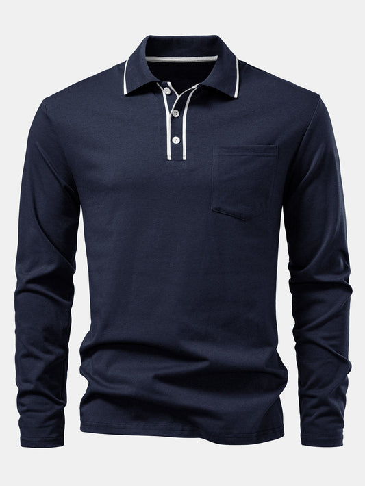 Long Sleeved Contrast Polo Shirt With Pocket