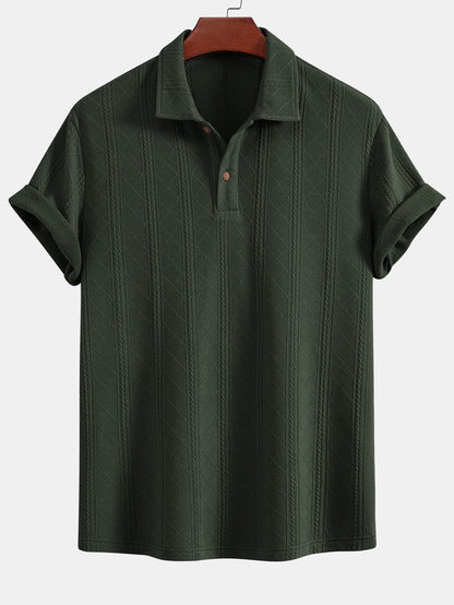 Rhombus Geometric Texture Knit Polo Shirt