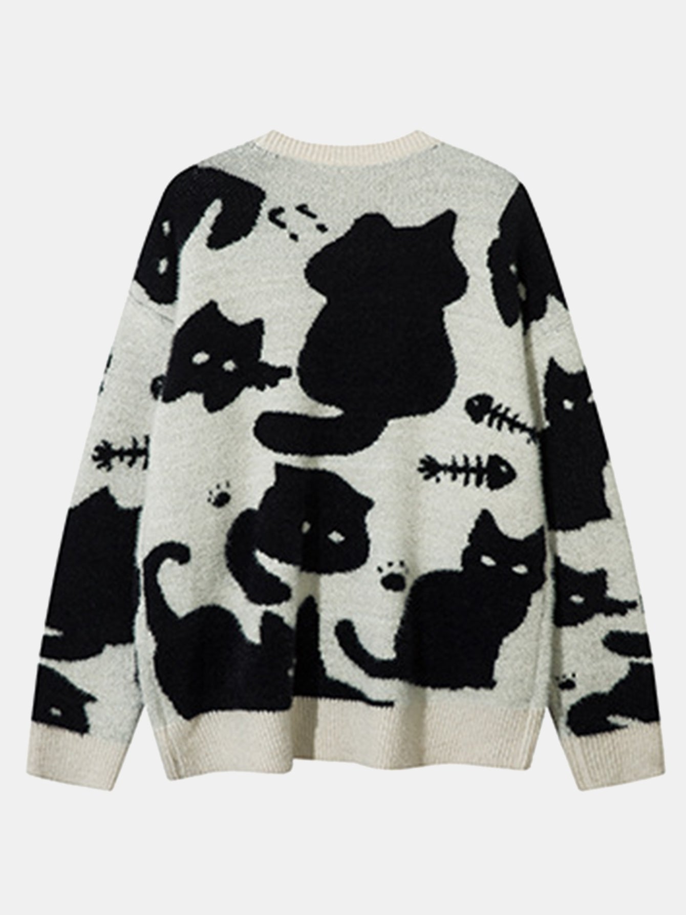 Black Cat Print Knit Sweater