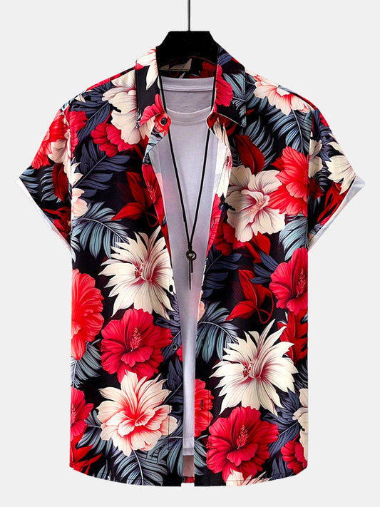 Tropical Flowers Print Button Up Shirt