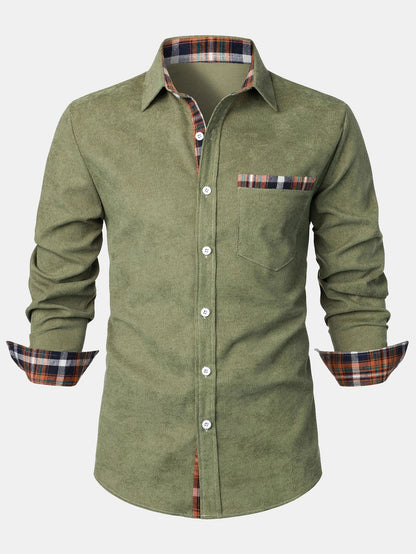 Corduroy Plaid Panel Button Up Shirt