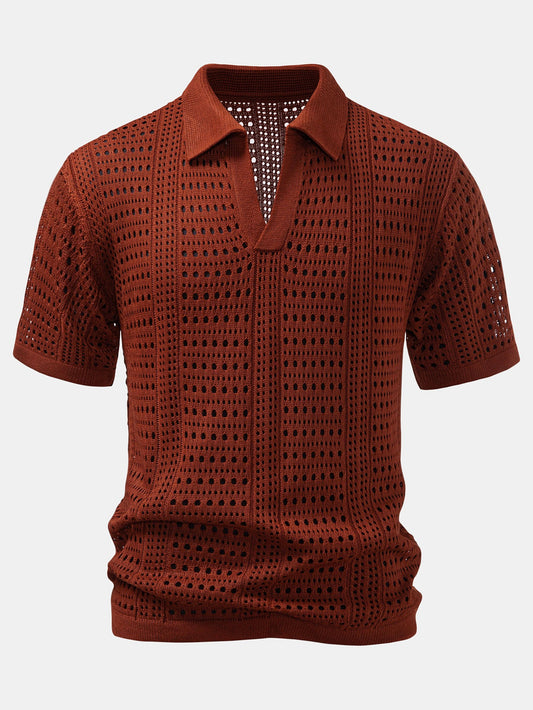 Crochet  V Neck Polo Shirt