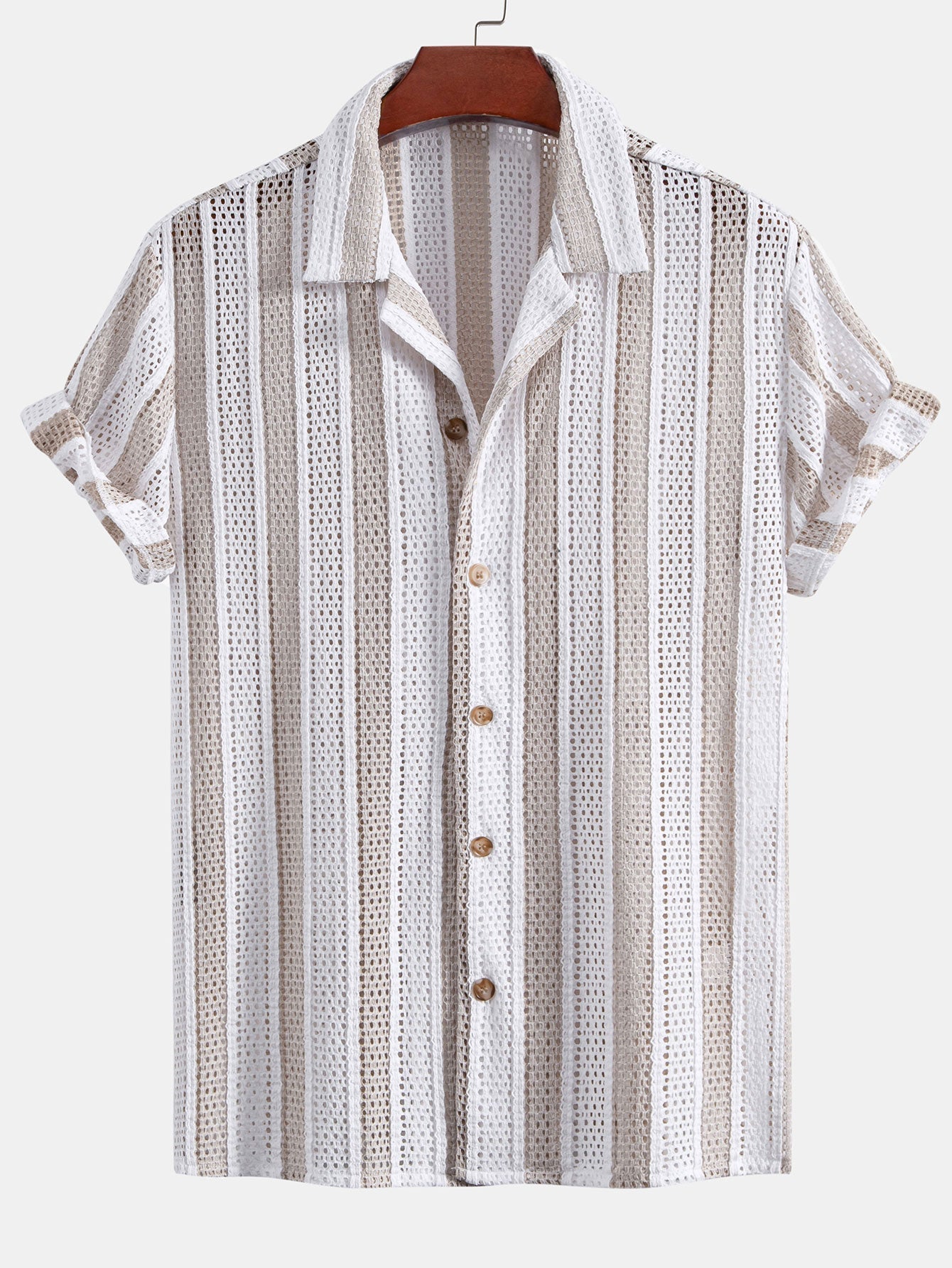 Striped Mesh Cuban Shirt & Straight Leg Linen Pants