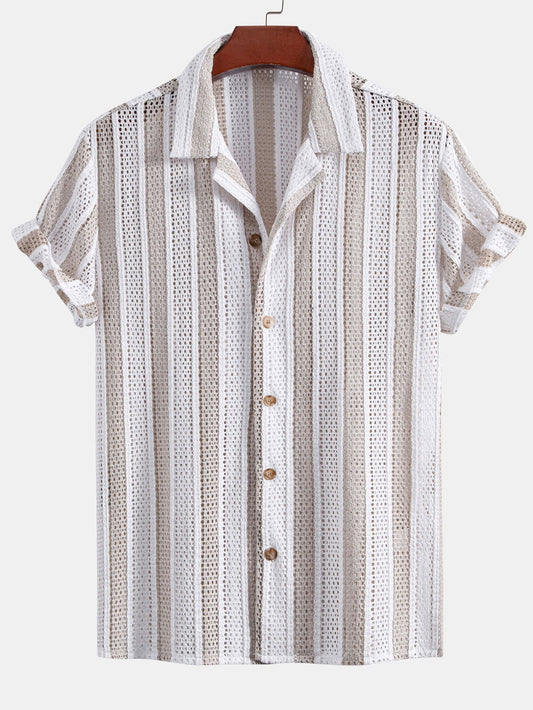 Striped Mesh Cuban Shirt