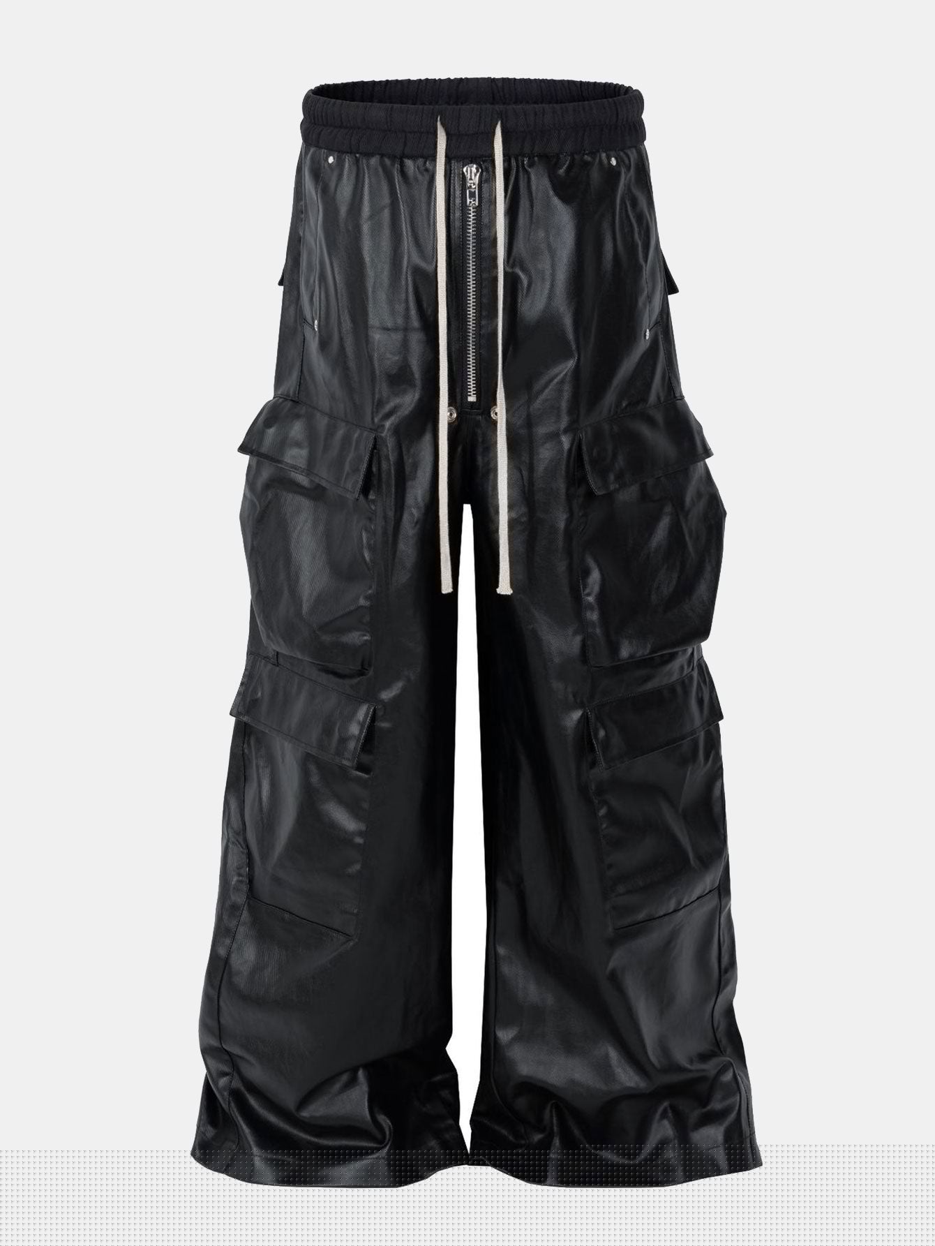 PU Leather Cargo Wide-Leg Pants