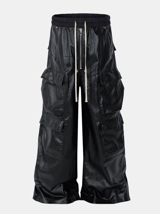 PU Leather Cargo Wide-Leg Pants