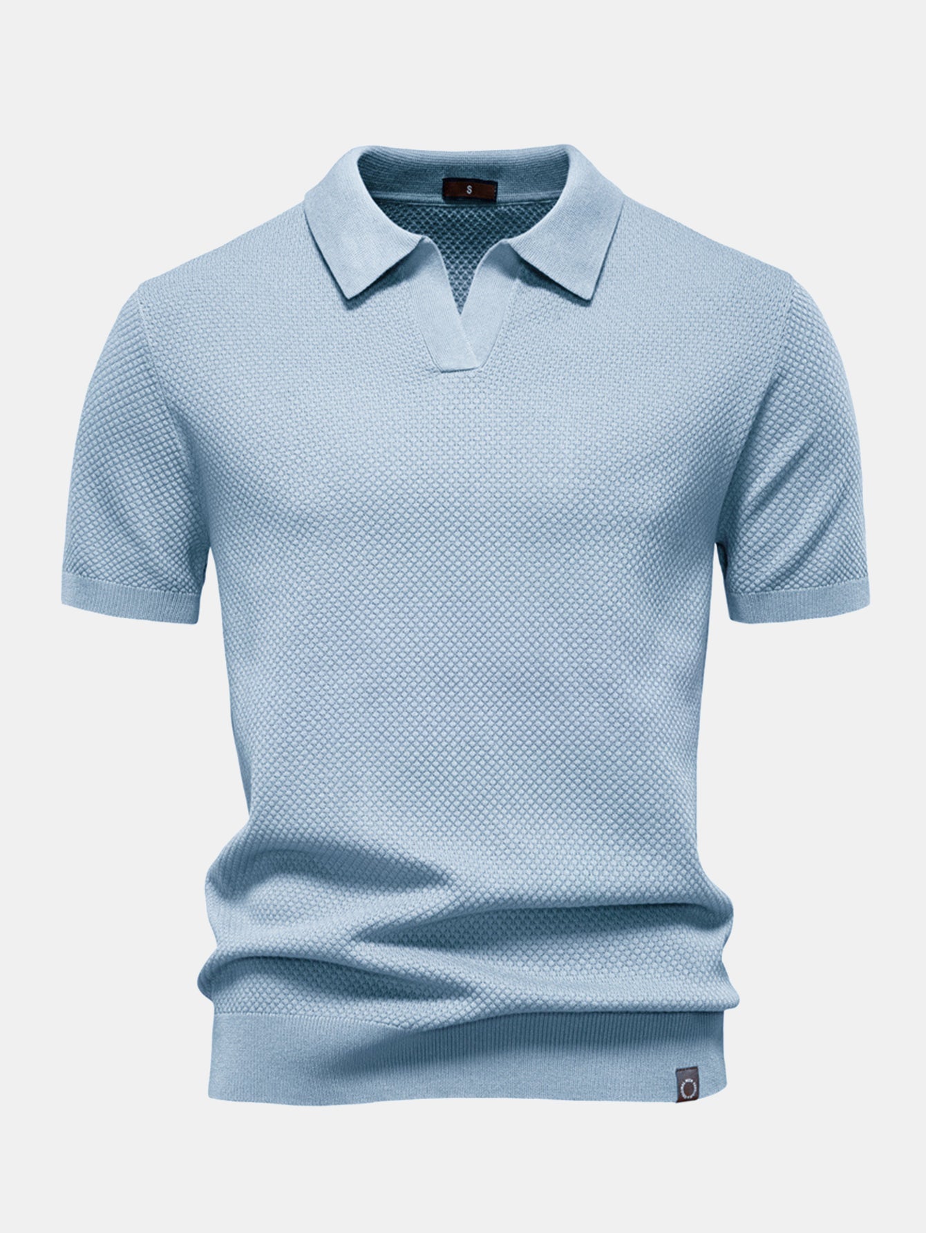 Pineapple Texture Knit V Neck Polo