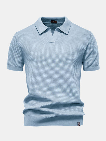 Pineapple Texture Knit V Neck Polo