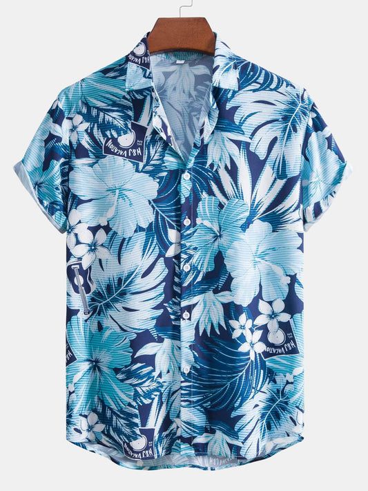 Musical Instrument Tropical Print Button Up Shirt