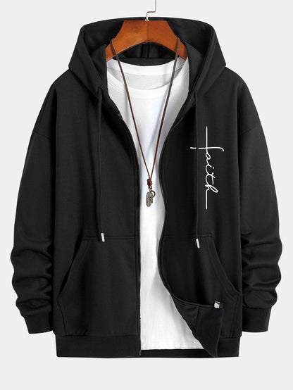 Faith Print Relax Fit Zip Hoodie