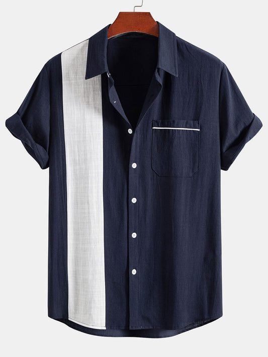 Linen Look Contrast Button Up Shirt