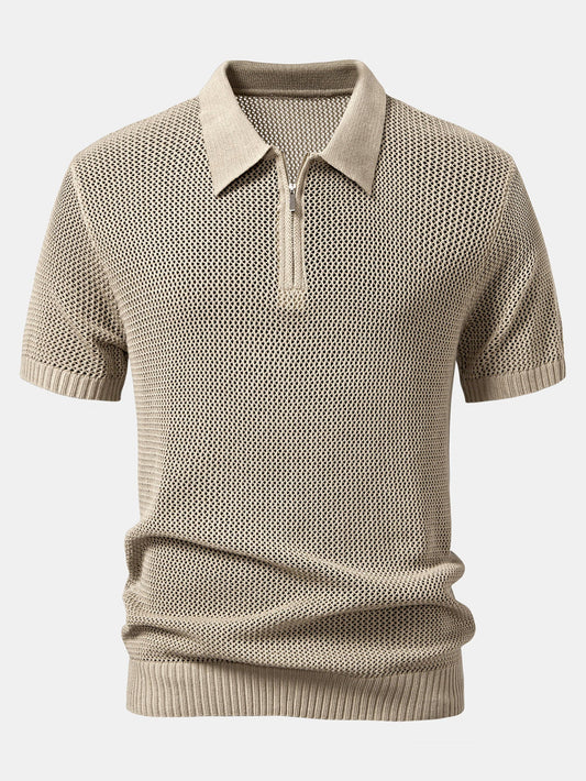 Eyelet Zip Up Knit Polo Shirt