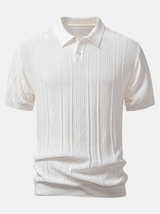 Geometric Jacquard Knitted Polo Shirt