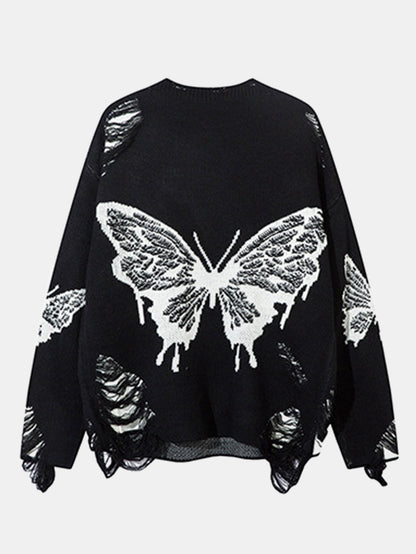 Butterfly Print Knit Sweater