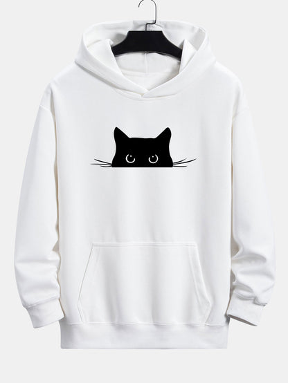 Black Cat Print Relax Fit Hoodie