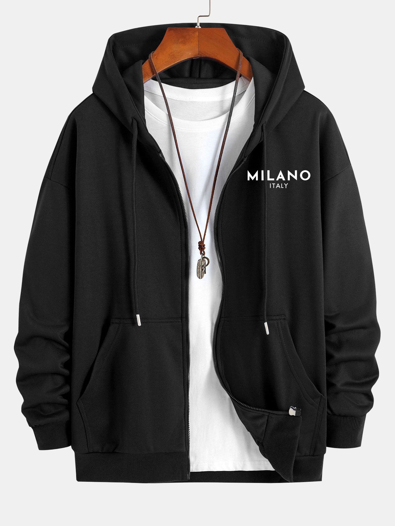Milano Italy Print Relax Fit Zip Hoodie