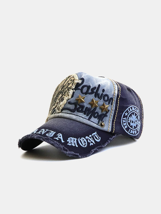 Slogan Embroidery Star Rivets Washed Baseball Cap