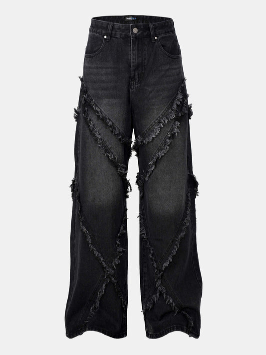 Washed Distressed  Wide-Leg Baggy Denim Pants